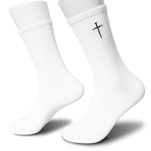 Christian Socks for Men, Biblical Crew Socks Gifts for Dad Grandpa Husband 3 - color: Nail Cross White