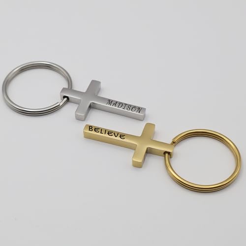 Custom Cross Stainless Steel Keychain – Christian Religious Gift with Bible Verse or Personalized Name – Inspirational Faith Reminder for Church, Men, Women, and Friends - Custom Stocking Stuffer Gift