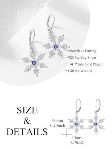 HPQQ Earrings for Women Sterling Silver Dangle Earrings Birthday Christmas Jewelry Gifts for Women Wife Mom - color: White Gold-Snowflake