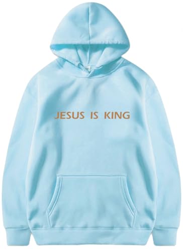 PANOZON JESUS IS KING Hoodie Christian Faith Religious God Tops Man Woman Pullover Sweatshirt Longsleeve - color: 6-blue, size: 3X-Large