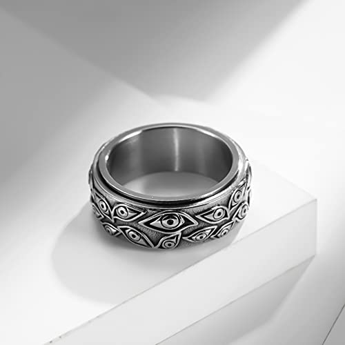 Stainless Steel Eye of God Rotating Band Ring Fidget Rings Anxiety Ring for Stress Relieving Evil Eye Spinning Jewelry for Men - color: Silver, size: Size 10
