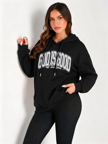 LUKYCILD God is Good Hoodie Christian Sweatshirt for Women Jesus Shirt - color: #01 Black, size: XX-Large