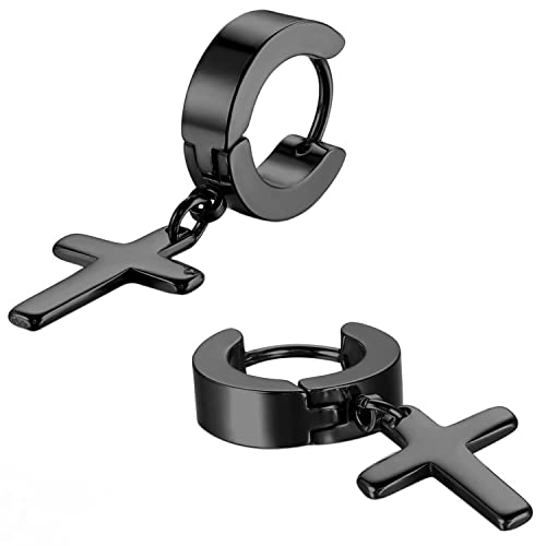 Stainless Steel Cross Earrings Set for Men Women Dangle Hinged Men Women Earrings Silver Gold Black - color: 1 pair - Black