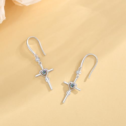 FANCIME Gift for Women Cross Dangle Drop Earrings 925 Sterling Silver Heart Birthstone Earring Fine Jewelry Birthday Gifts for Her Women - color: 06-Alexandrite
