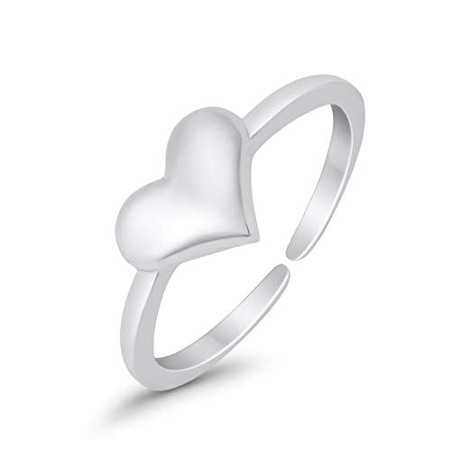 Blue Apple Co. Adjustable Heart Toe Ring Band 925 Sterling Silver (6mm) - color: Sterling Silver