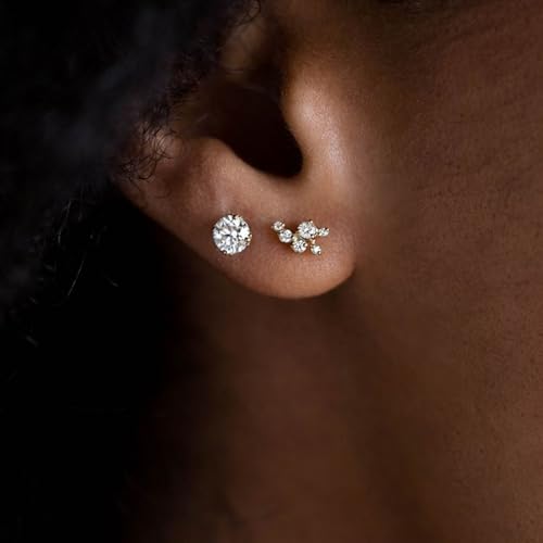 Titanium Earrings Push-in Threadless Flat Back Stud Earrings for Women Men, Cartilage Earring Hypoallergenic Cubic Zirconia Earrings Studs for Helix Tragus Piercing Jewelry - color: Gold-7mm