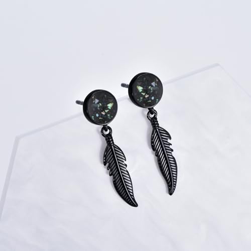Black Dangle Drop Earrings 925 Sterling Silver Turquoise Earrings Jewelry Gifts for Women Men - style: Feather-Abalone