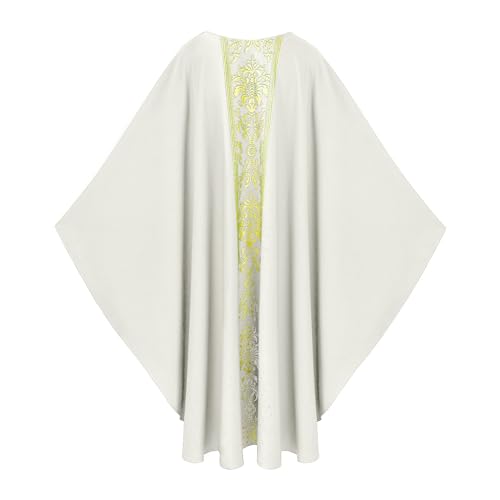 Priest Religious Robe Cosplay Costume Vestment Robe Mass Round Collar Chasuble Robe with Pastor - color: White