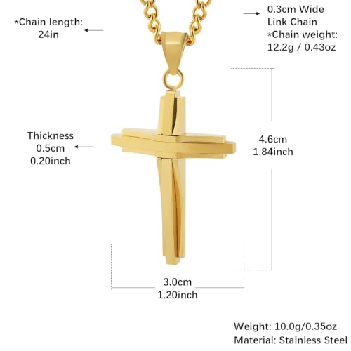 HZMAN Mens Polished Stainless Steel Silver Cross Pendant Necklace - color: Gold