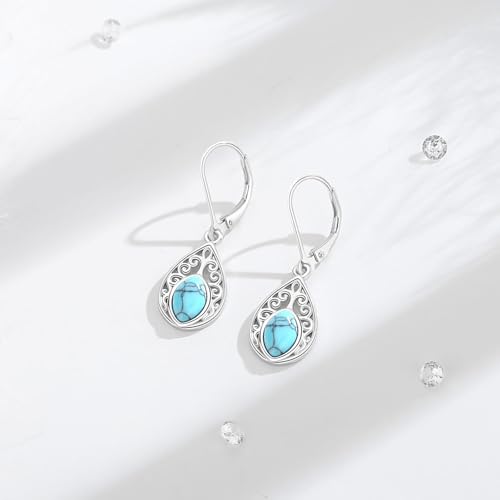 Vito Moonstone Turquoise Drop Earrings for Women, 925 Sterling Silver Hooks - style: Filigree-Turquoise-1
