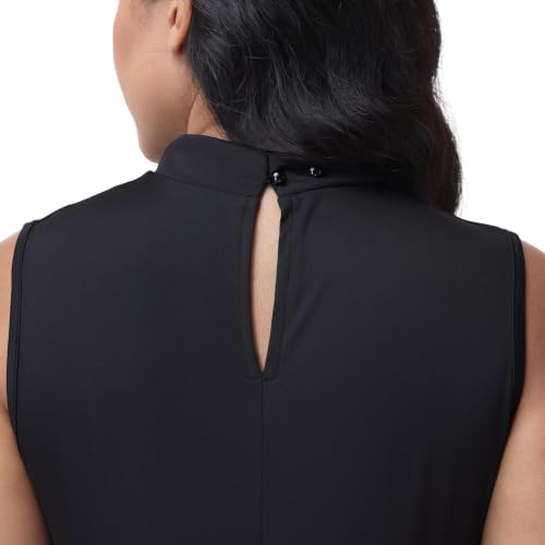 Women's Sleeveless Clergy Shirt - Tab Collar Keyhole Back Pastor Minister Blouse with Removable White Tabs - size: 3X-Large