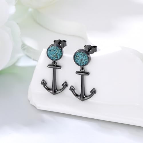 Black Dangle Drop Earrings 925 Sterling Silver Turquoise Earrings Jewelry Gifts for Women Men - style: Anchor