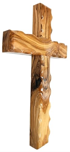 Zuluf Wooden Olivewood Plain Cross For Wall decor | Large Wall Cross Christian Religious Gift | Wall Art Home Room Décor | Jerusalem Decorative Wall Cross with Holy Land Certificate | 25cm / 9.8" - size: 9.8"L x 5.9"W