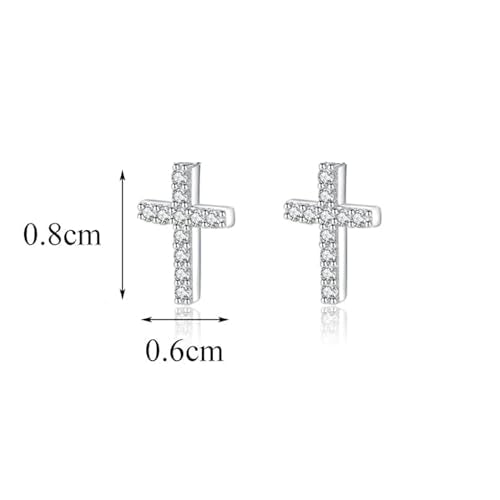 Tiny Cross Stud Earrings, 14K Gold Plated CZ Silver Earrings, Hypoallergenic Minimalist Small Stud Earrings for Women Men