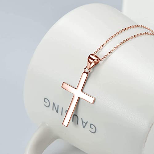POPLYKE Cross Necklace 925 Sterling Silver Cross Pendant for Men Women - style: D-18" Rose Gold Plated