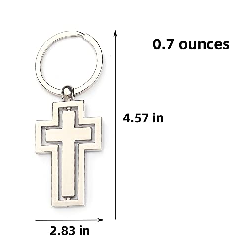 Cross Keychain Rotating Cross Keyring Mental Metal Cross Key Chain Gift Silver