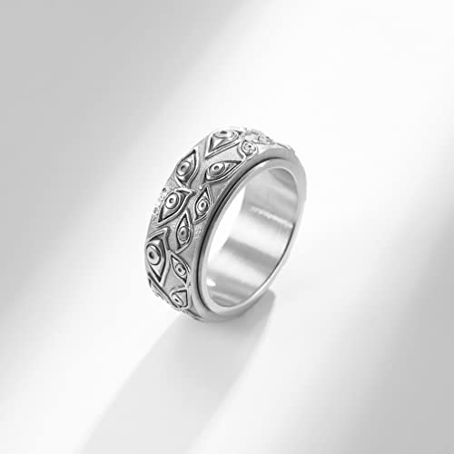 Men's Vintage Engraved Eye of God Ring Black Gold Silver Tone - color: Rotatable Full Silver