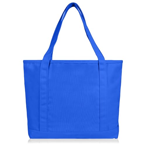 DALIX 20" Solid Color Cotton Canvas Shopping Tote Bag in Royal Blue - color: Royal Blue