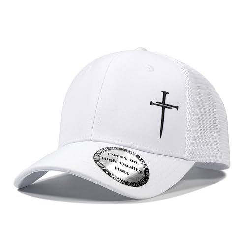 Christian Hats for Men Women,Jesus 3 Nail Cross Hat Christian Religious Gifts for Birthday/Christmas - color: 05.white-01