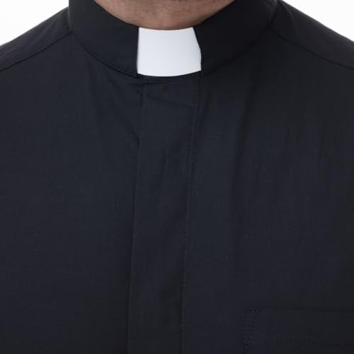 Men's Long Sleeve Clergy Shirt Tab Collar - color: Black, size: X-Large