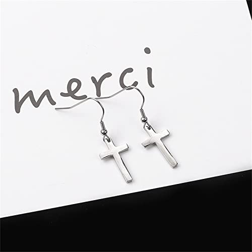 MALOYANVE Stainless Steel Cross Earrings for Men Women Personalized Hypoallergenic Minimalist Black Silver Faith Hanging Crosses Fashion Hope Love Godliness Dangling Drop Earring Jewelry Gifts - color: Silver