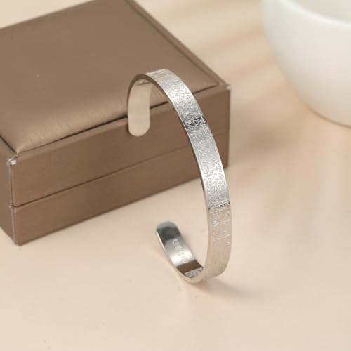 Qitian Islamic Jewelry Gifts for Women Allah Gold Bangles Bracelets Ayatul Kursi Arabic Cuff Bracelet for Women Men Islam Eid Ramadan New Year Gifts - color: F-Silver-Thick-men
