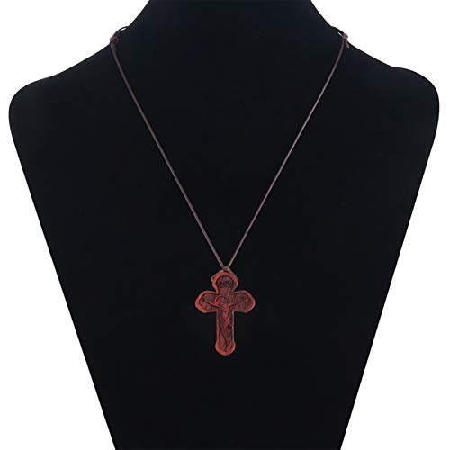 COTTVOTT Wood Orthodox Cross Pendant Necklace Christian Crucifix Necklace Prayer Jesus for Women Men - style: A-Red Color