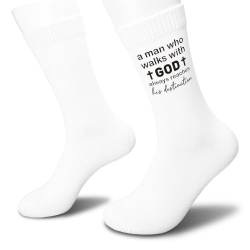 Christian Socks for Men Biblical Gifts for Dads Grandpa Husband - color: White