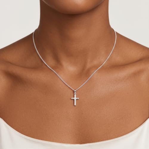 925 Sterling Silver Cross Necklace for Women 2MM Cuban Chain