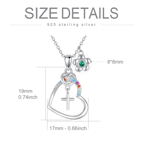 AOBOCO Cross Necklace Birthstone Jewelry Baptism First Communion Confirmation Gifts Necklace for women - color: 05-emerald-May