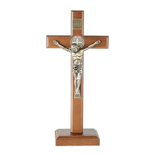 ACHIBANG Standing Crucifix, 10 Inch Wooden Catholic Jesus Wall Cross - size: 10.6"L x 5"W