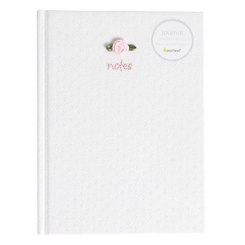 Pearhead Fabric Hardcover Journal Notebook 6x8 – Pointelle Embroidered College-Ruled Writing Journal with 200 Lined Pages, Pink - color: White Pointelle Fabric Journal