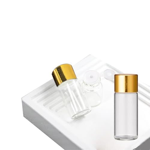50Pcs 5ml Mini Essential Oil Bottles with Orifice Reducers and Gold Caps,5ml Clear Glass Bottles Vials Sample Bottles, for Perfume, Aromatherapy, Cosmetic Oils Container - size: 5ml
