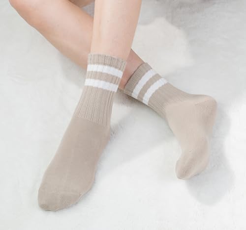 BomKinta Womens Striped Crew Socks Retro Above Ankle Cotton Sock Size 5-10 - color: 6 Pairs-mix Color1