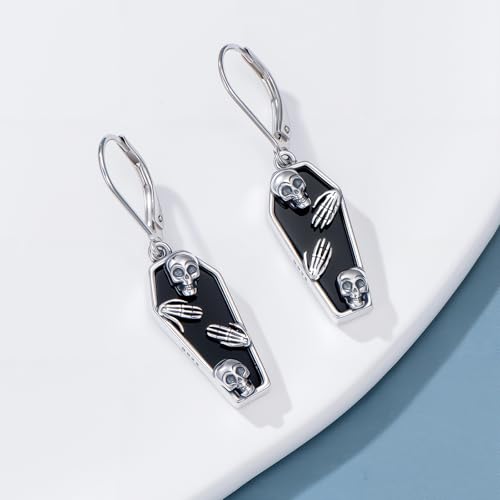 HPQQ Earrings for Women Sterling Silver Dangle Earrings Birthday Christmas Jewelry Gifts for Women Wife Mom - color: White Gold-Skull-Coffin