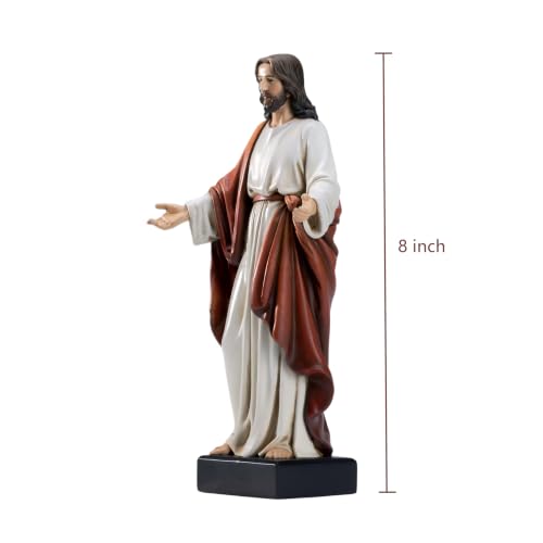 8 Inch Jesus Statue with Open Arms, Hand Painted Jesus Christ Figurine in Red Robe, Realistic Christian Religious Resin Home Décor - color: Red Robe, size: 8inch