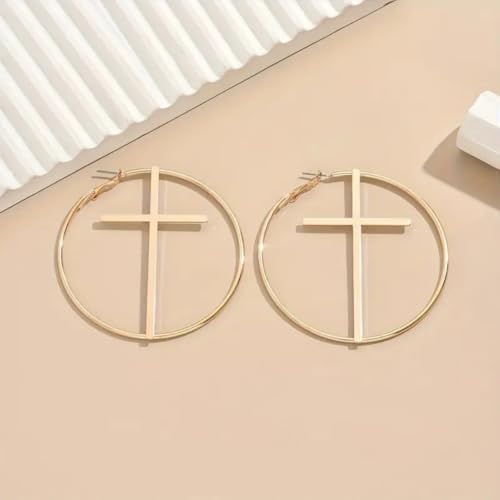 Cross Hoop Earrings Big Circle Hoop Earrings for Women Christian Jewelry - color: A-G