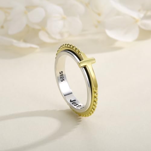 Fidget Spinner Rings for Anxiety Women Sterling Silver Stress Relief Gifts - style: Cross - Yellow