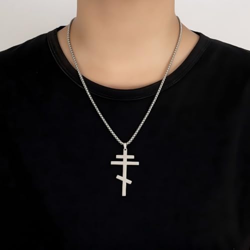 Orthodox stainless steel cross necklace for men and women, simple and retro silver glossy titanium steel cross pendant - color: Gold