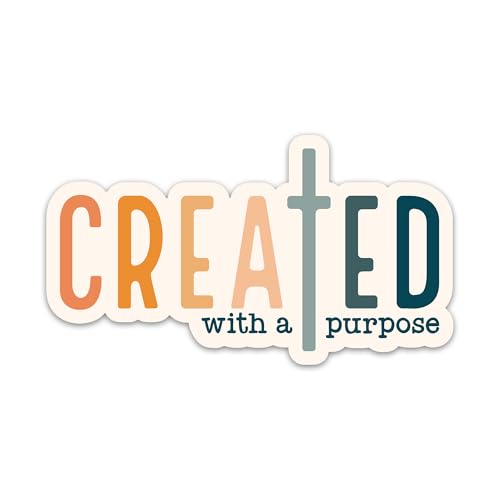 3PCs Created with A Purpose Sticker Religious Bible Verse Sticker for Christian Jesus Cross Faith Decals Motivational Scripture Waterproof Vinyl Stickers for Laptop Water Bottle Journal 3x1.7 Inches