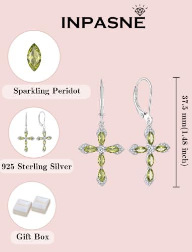 Birthstone Cross Earrings for Women 925 Sterling Silver - color: 08 August - Peridot