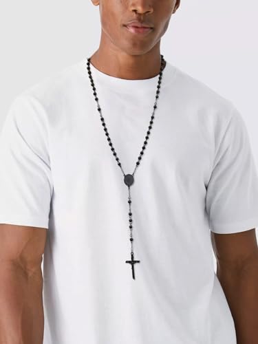 Supcare Rosary for Men Women Catholic Necklace Rosary Beads Customized - color: D02-Michael Black