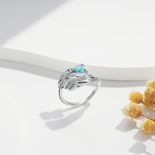 Sterling Silver Open Adjustable Ring Wrap Stack Statement Jewelry Gift - color: Feather Turquoise