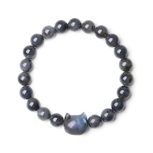XIANNVXI Crystal Bracelet for Women Men 8 mm Natural Stone Beaded Bracelets Cat Bracelets Cross Bracelets Heart Bracelelt Jewelry for Women Birthday Gifts Stretch Bracelet - color: Grey-Labradorite
