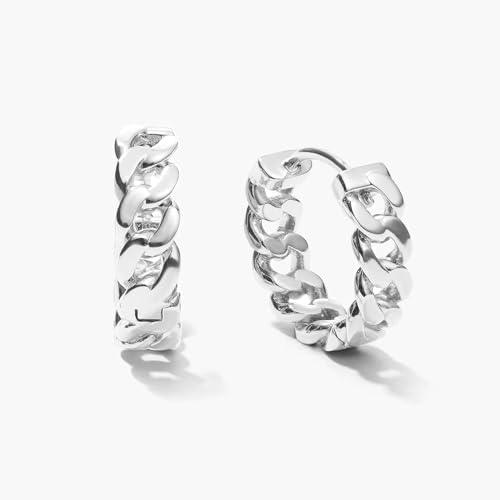 Poxtex Mens Earrings Cross Earrings for Men, 14K Gold Hoop Earrings Men Drop Dangle Small Thick Chunky Sterling Silver Huggie Hoops Hypoallergenic Trendy Dainty Earrings Men Accessories Jewelry Valentine Day Gift - color: Silver-cuban