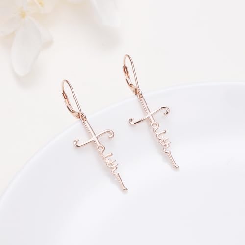 925 Sterling Silver Infinity Love of God Simple Dainty Faith Cross Dangle Earrings Religious Gift for Women - color: Faith - Rose Gold