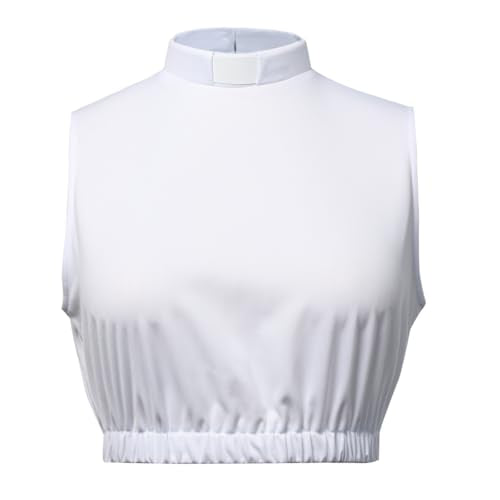 Women's Clergy Crop Top Sleeveless T-Shirt Tab Collar Clergy Priest Church Clergy Bib - color: White, size: Small