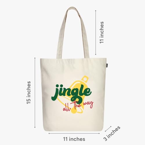 Ecoright Tote Bag for Women with Zipper, Small Tote Bag, Canvas Bag, Reusable Cotton Bag for Beach, Grocery, School & Work - color: Jingle Days