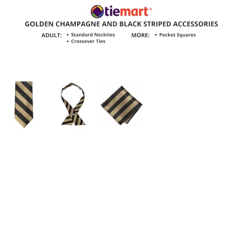 tiemart Crossover Tie - color: Golden Champagne and Black Striped