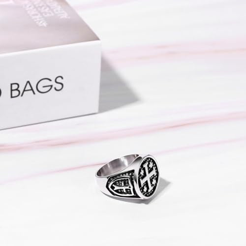 Vintage Crusader Jerusalem Cross Ring: Mens Stainless Steel Christians Statement Jewelry Gifts for Easter Christmas Birthday